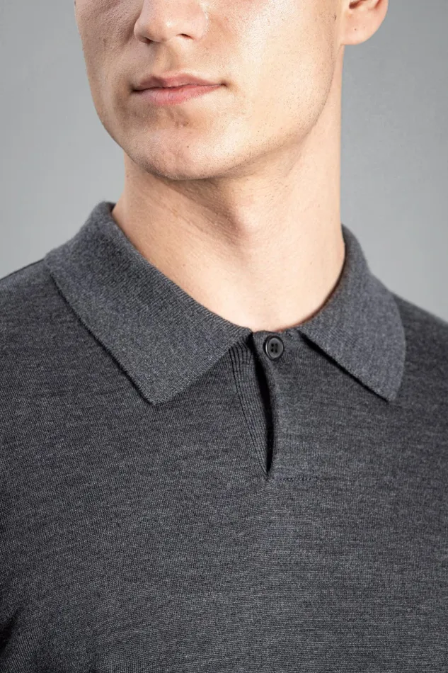 Men Norse Projects Knitwear Tech Merino Polo Charcoal Melange