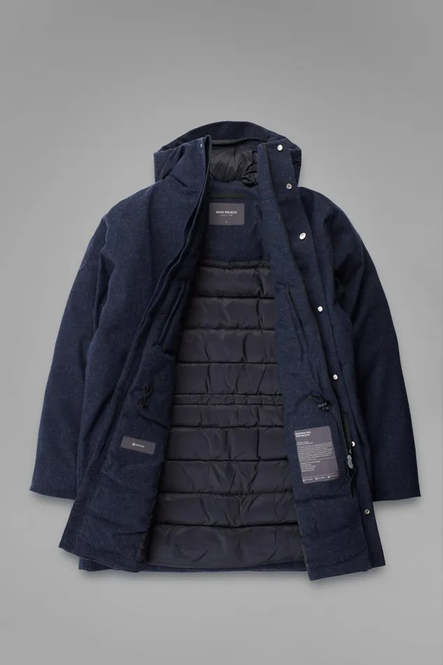 Men Norse Projects Outerwear Rokkvi 60 GoreTex Wool Down Jacket Dark Navy