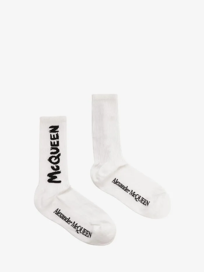 Men Other Accessories Alexander McQueen Mcqueen Graffiti Socks Whiteblack