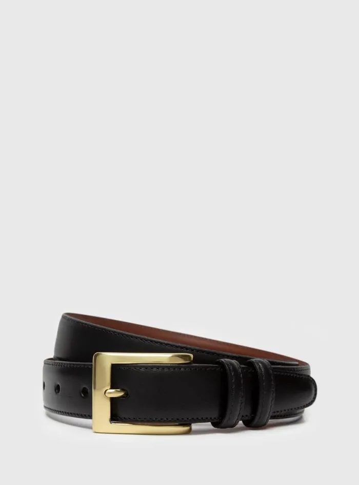 Men Paul Stuart Belts Kipskin Leather Dress Belt Black