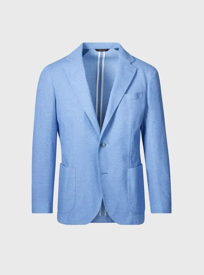 Men Paul Stuart Blazers and Jackets Cotton Pique Jacket Mid Blue
