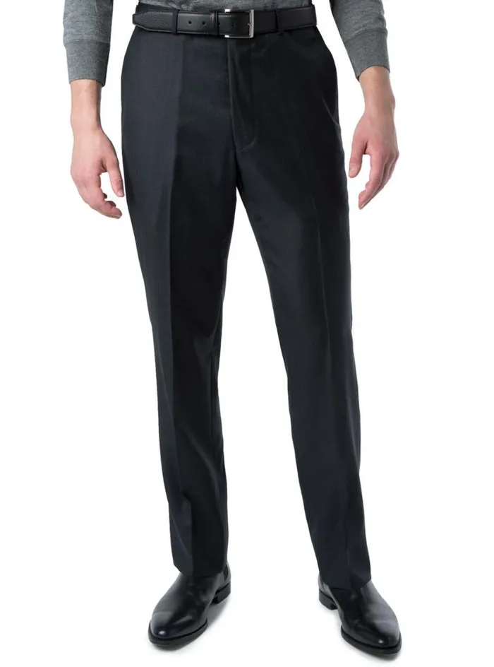 Men Paul Stuart Dress Pants Charcoal Super 110s Wool Plain Front Trouser Char