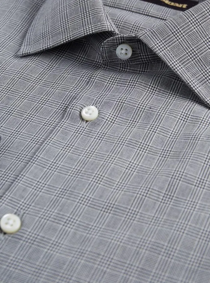 Men Paul Stuart Dress Shirts Cotton And Cashmere Glenn Plaid Dress Shirt Black