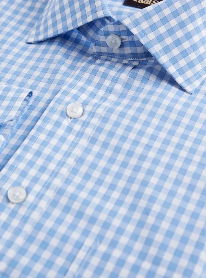 Men Paul Stuart Dress Shirts Gingham Check Dress Shirt Blue