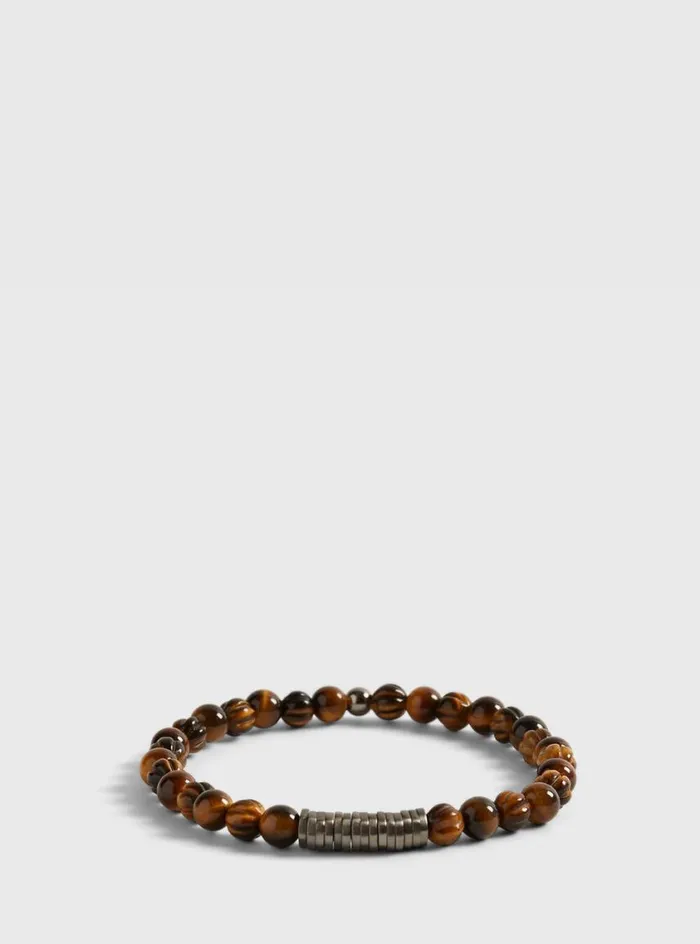 Men Paul Stuart Jewelry Tiger Eye Beaded Bracelet Brown