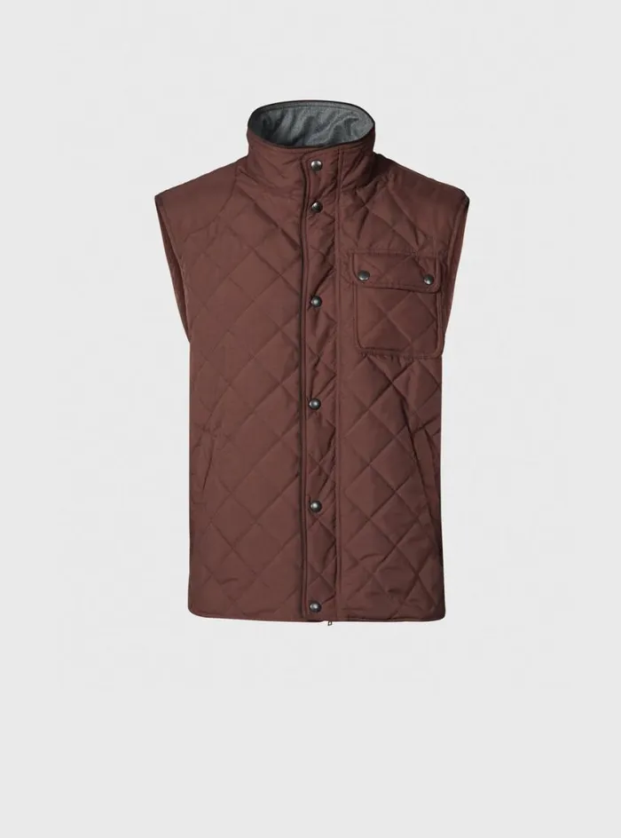 Men Paul Stuart Outerwear Diamond Quilted Vest Tobacco