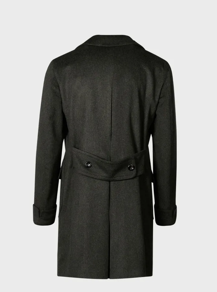 Men Paul Stuart Outerwear Double Breasted Military Style Wool Coat Olive