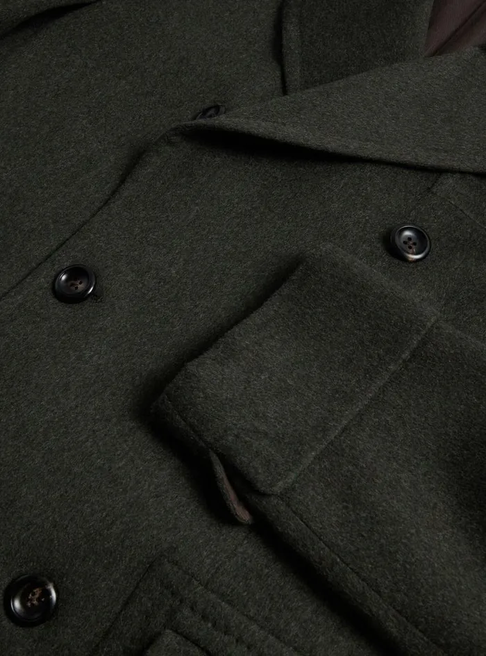 Men Paul Stuart Outerwear Double Breasted Military Style Wool Coat Olive