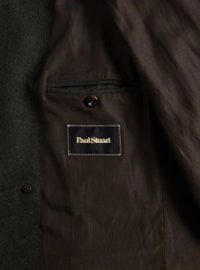 Men Paul Stuart Outerwear Double Breasted Military Style Wool Coat Olive
