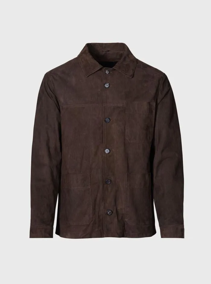 Men Paul Stuart Outerwear Leather Shirt Jacket Brown