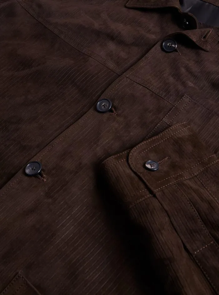 Men Paul Stuart Outerwear Leather Shirt Jacket Brown