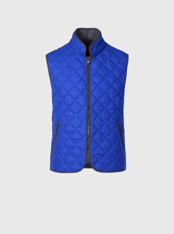 Men Paul Stuart Outerwear Quilted Wool Flannel Vest Royal Blue