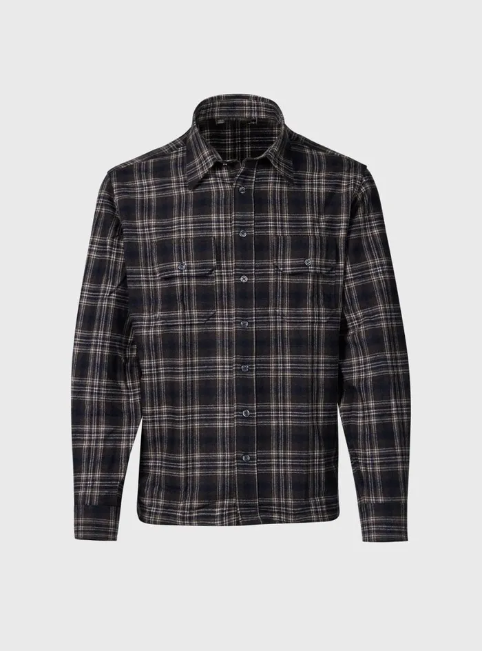 Men Paul Stuart Outerwear Wool Plaid Overshirt Brown