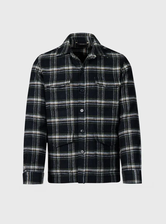Men Paul Stuart Outerwear Wool Plaid Shirt Jacket Blackmulti