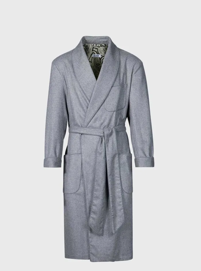 Men Paul Stuart Pajamas and Loungewear Grey Herringbone Robe Grey