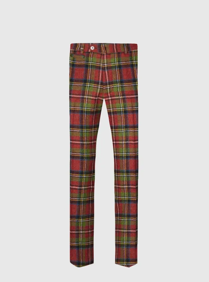 Men Paul Stuart Pants Anthony Wool Plaid Trouser Red