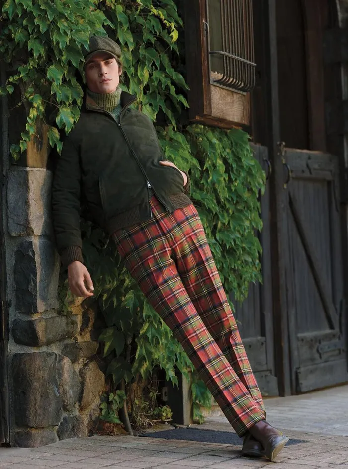 Men Paul Stuart Pants Anthony Wool Plaid Trouser Red
