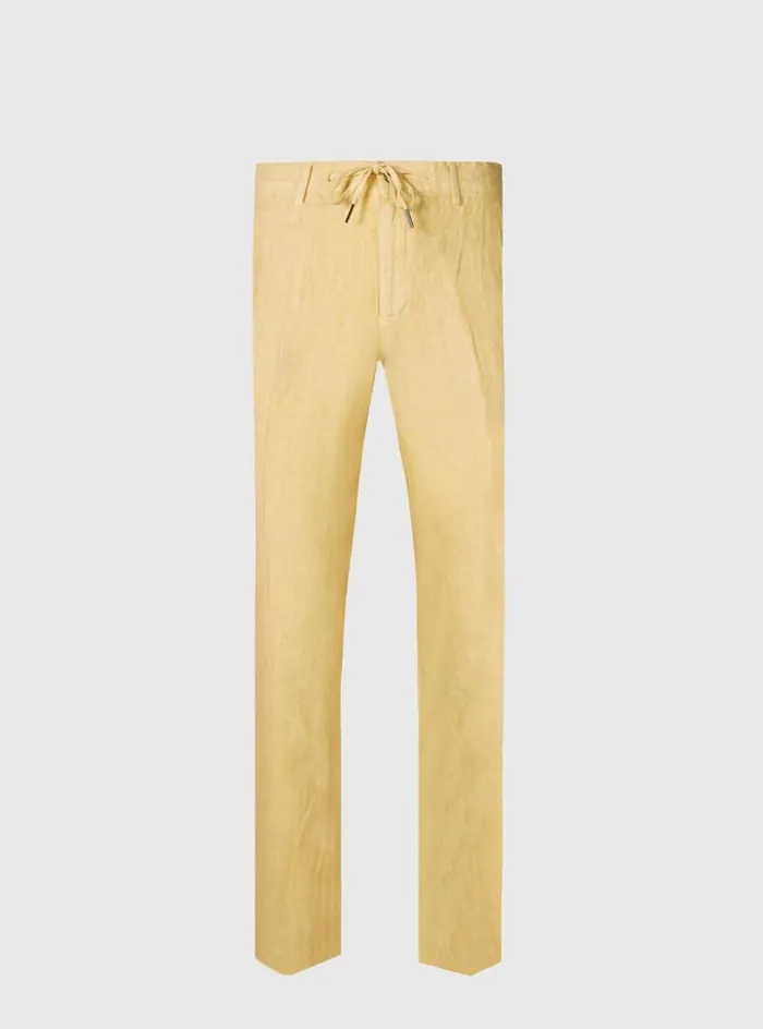 Men Paul Stuart Pants Linen Drawstring Trouser Yellow