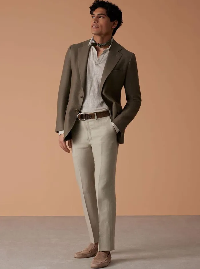 Men Paul Stuart Pants Linen Solid Dress Trouser Moss