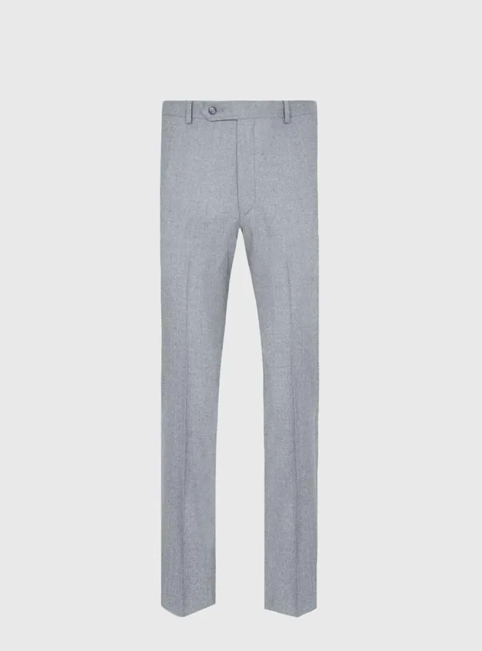 Men Paul Stuart Pants Super 120 Wool Flannel James Trouser Light Grey