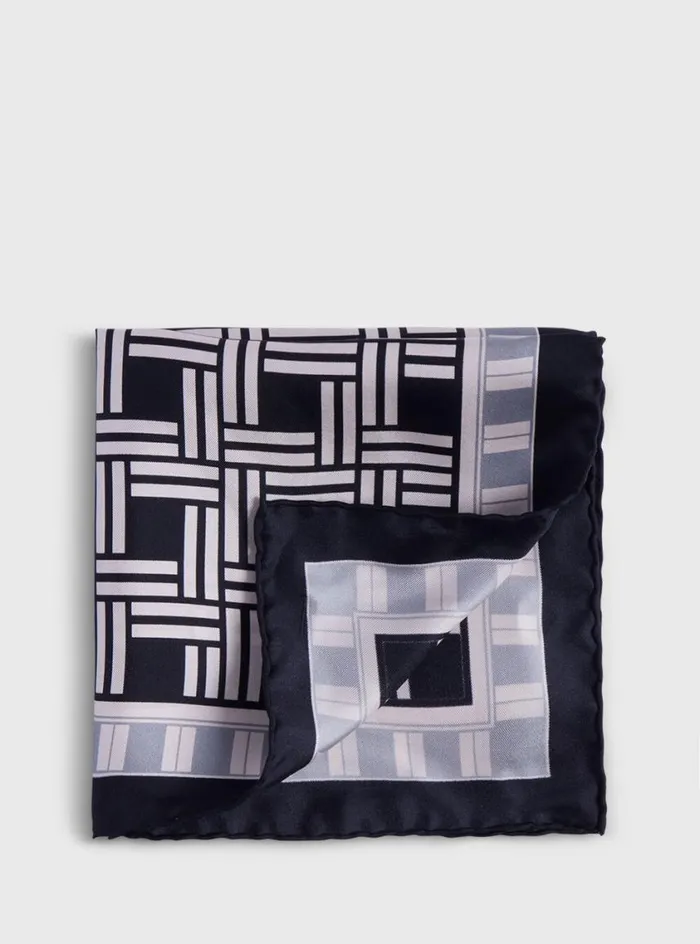 Men Paul Stuart Pocket Squares Deco Print Silk Pocket Square Black