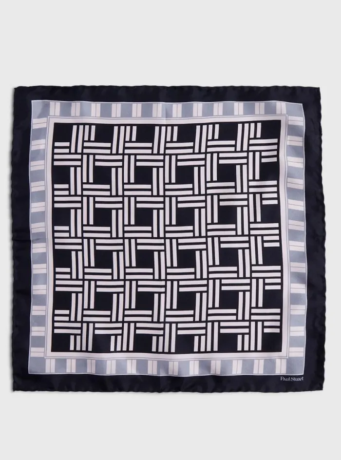 Men Paul Stuart Pocket Squares Deco Print Silk Pocket Square Black