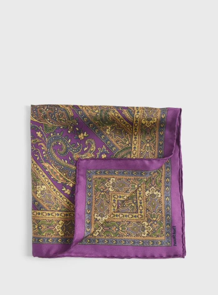 Men Paul Stuart Pocket Squares Silk Paisley Pocket Square Burgundy