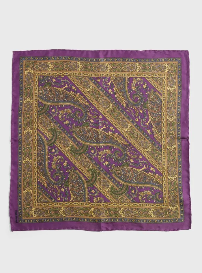 Men Paul Stuart Pocket Squares Silk Paisley Pocket Square Burgundy