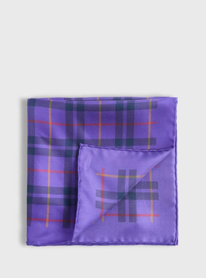 Men Paul Stuart Pocket Squares Silk Plaid Print Pocket Square Purple