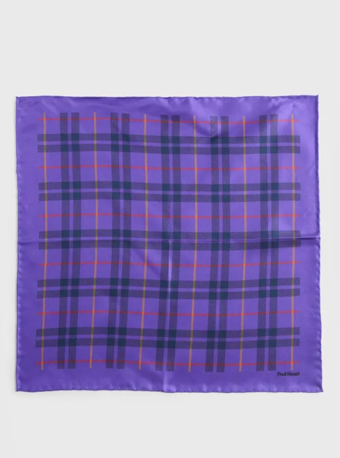 Men Paul Stuart Pocket Squares Silk Plaid Print Pocket Square Purple