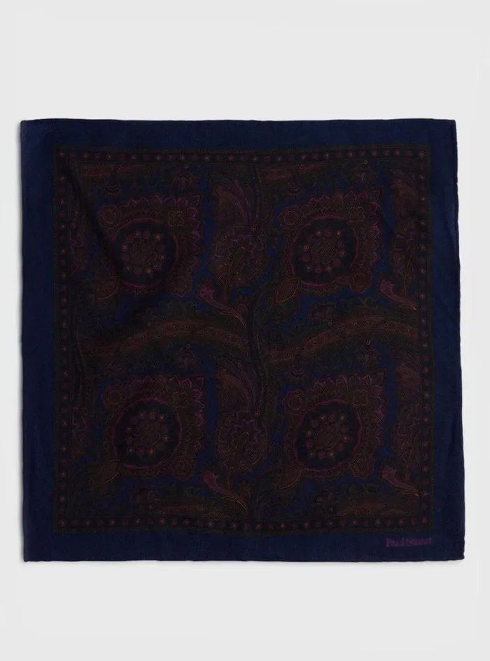 Men Paul Stuart Pocket Squares Wool Paisley Pocket Square Navy