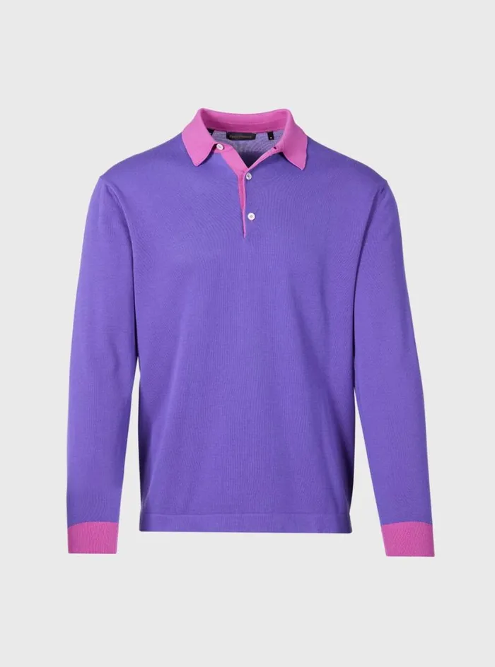 Men Paul Stuart Polos and TShirts Cotton Long Sleeve Polo Purple
