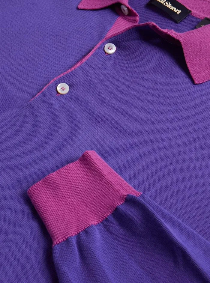 Men Paul Stuart Polos and TShirts Cotton Long Sleeve Polo Purple
