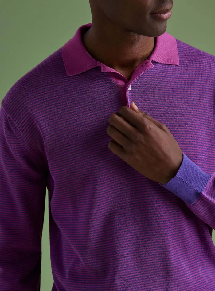 Men Paul Stuart Polos and TShirts Cotton Stripe Long Sleeve Polo Purple