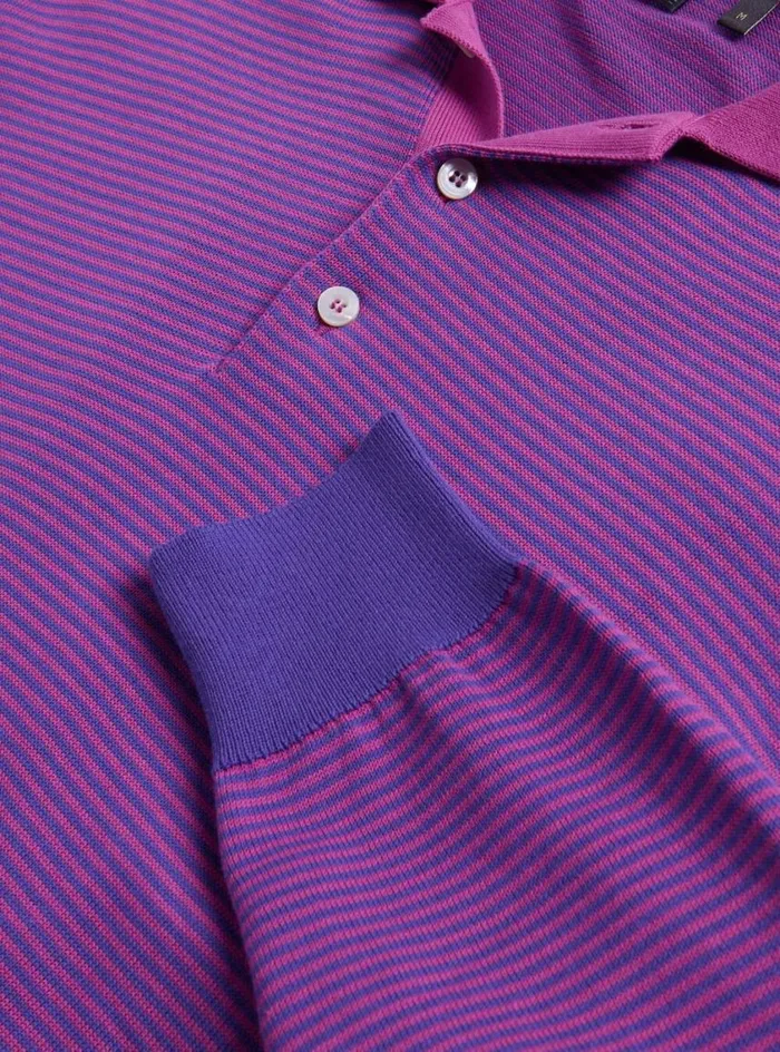 Men Paul Stuart Polos and TShirts Cotton Stripe Long Sleeve Polo Purple