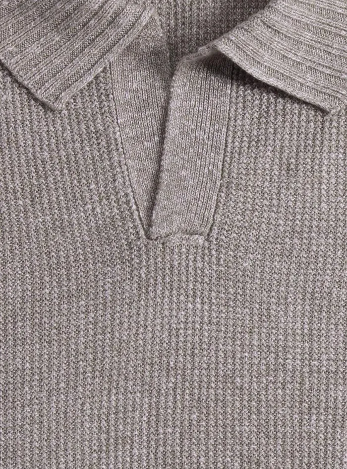 Men Paul Stuart Polos and TShirts Linen and Cotton Knit Open Collar Polo Taupe