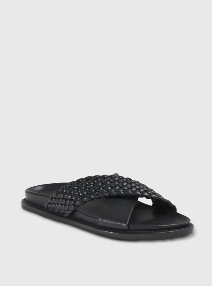 Men Paul Stuart Sandals Palau Woven Leather Slide Black