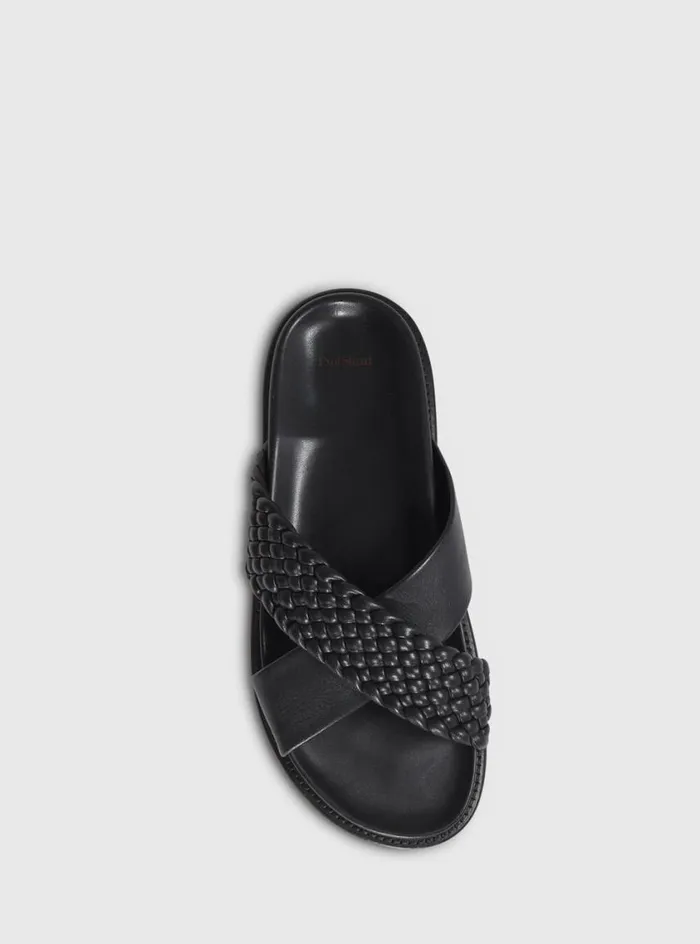 Men Paul Stuart Sandals Palau Woven Leather Slide Black