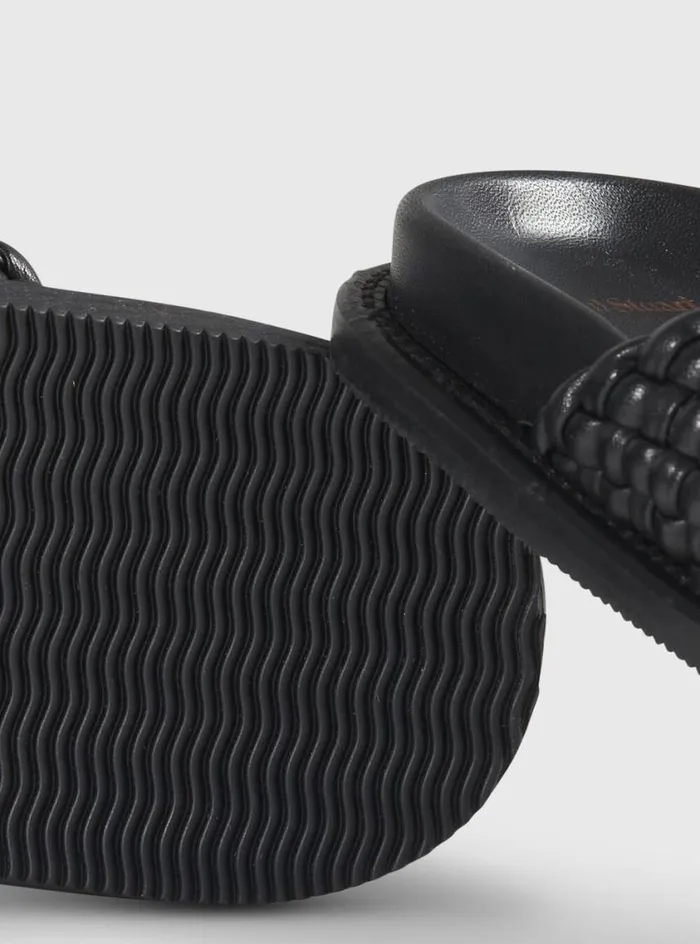 Men Paul Stuart Sandals Palau Woven Leather Slide Black