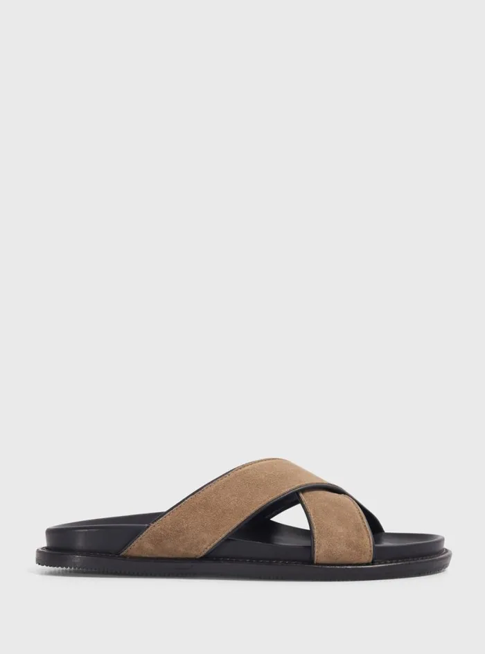 Men Paul Stuart Sandals Punta II Suede Crossover Slide Grey