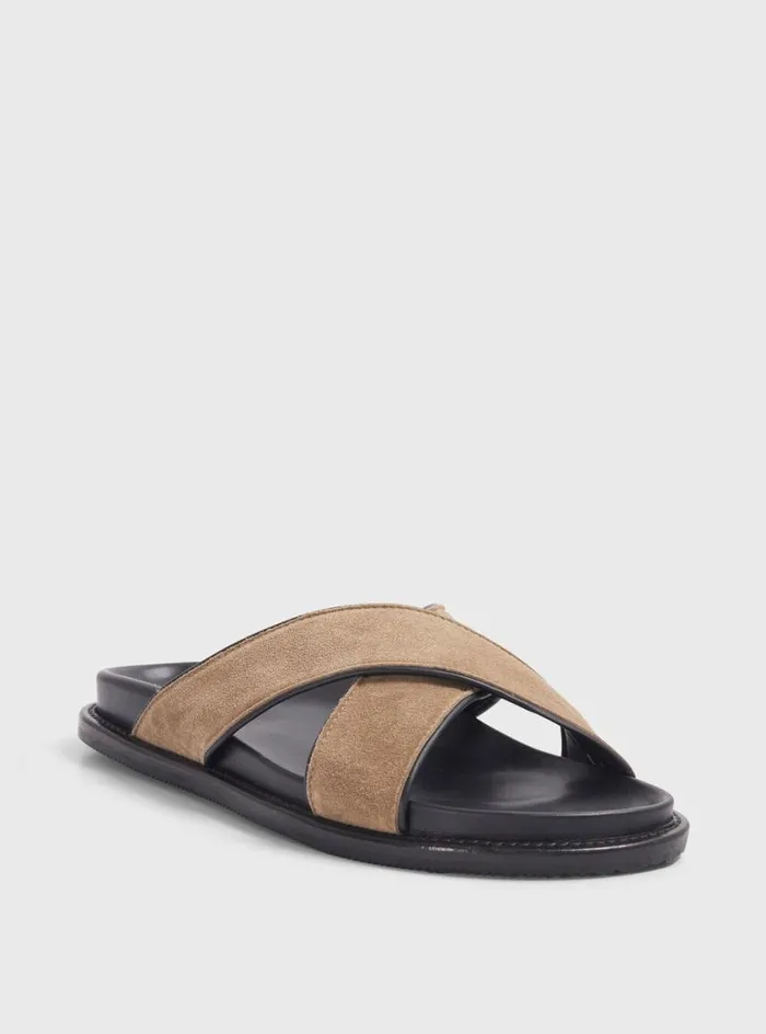 Men Paul Stuart Sandals Punta II Suede Crossover Slide Grey Men Paul Stuart Sandals Punta II Suede Crossover Slide Grey