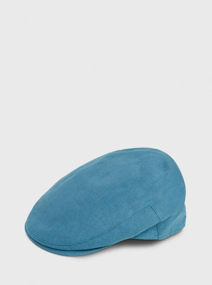 Men Paul Stuart Scarves Hats Gloves Irish Linen Solid Flat Cap Blue