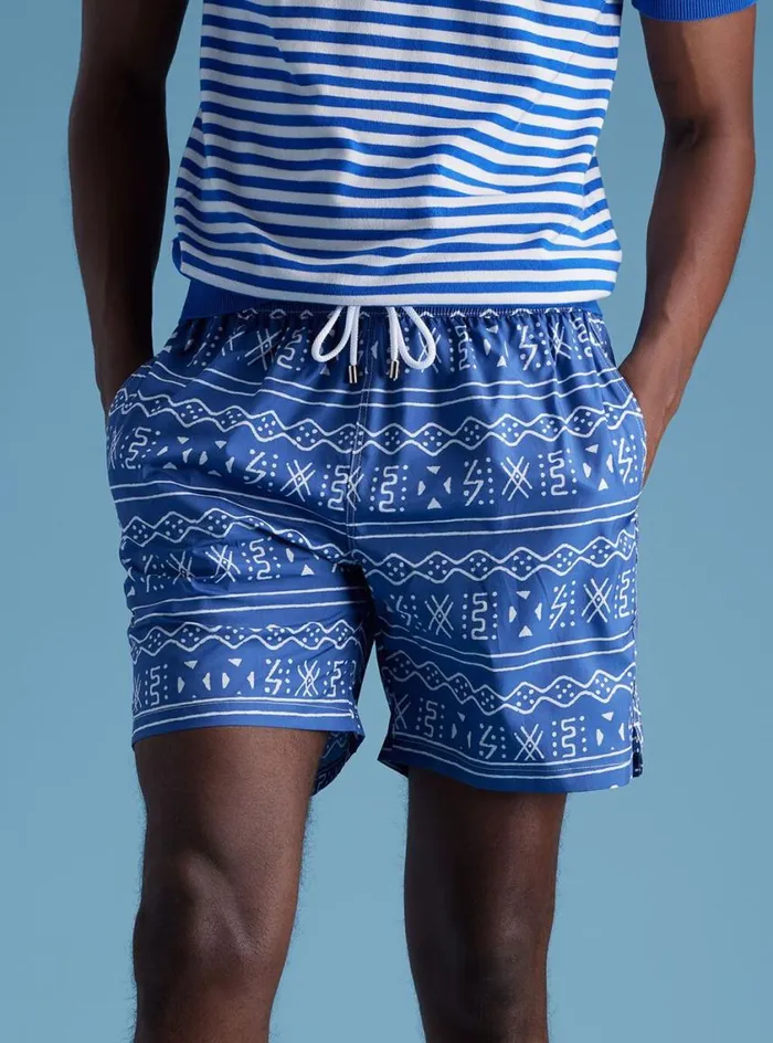 Men Paul Stuart Shorts and Swim Trunks Batik Print Swim Trunk Dark Blue