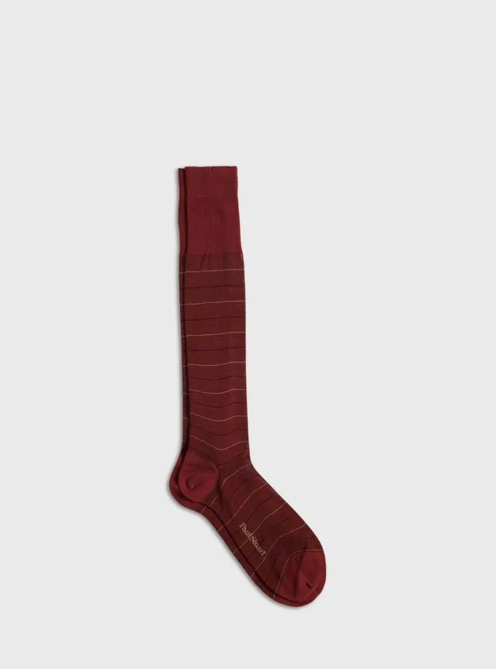 Men Paul Stuart Socks Cotton Horizontal Stripe Sock Rust