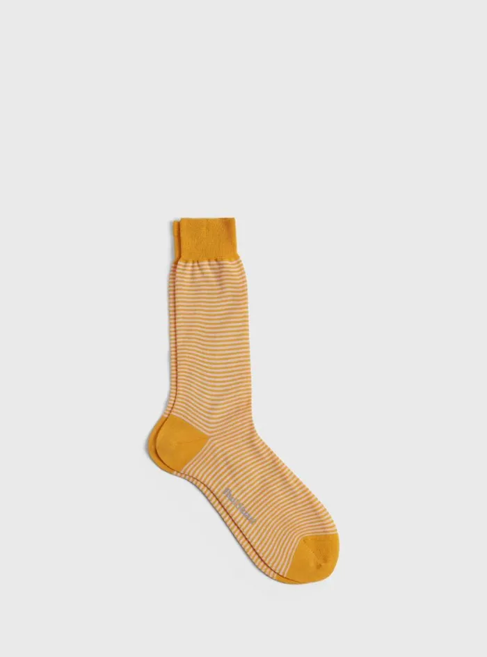 Men Paul Stuart Socks Cotton Horizontal Stripe Sock Yellow