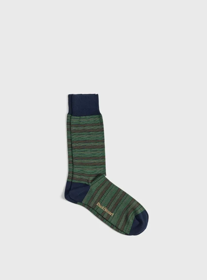Men Paul Stuart Socks Cotton Multicolor Stripe Sock Green