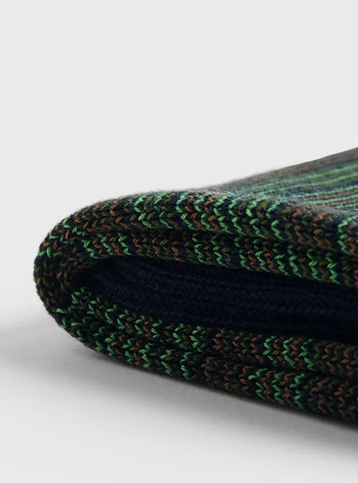 Men Paul Stuart Socks Cotton Multicolor Stripe Sock Green