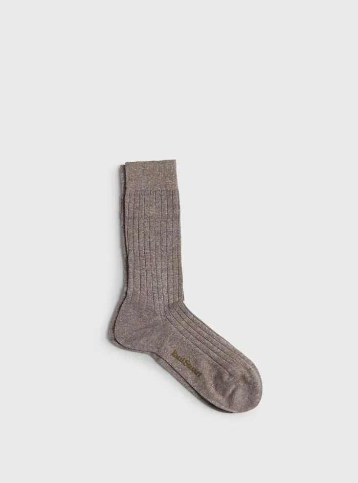 Men Paul Stuart Socks Linen and Cotton Blend Melange Ribbed Sock Tan