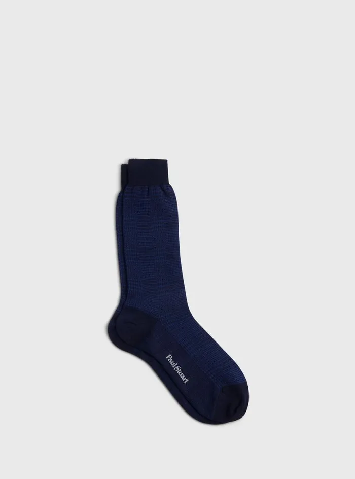 Men Paul Stuart Socks Wool Glen Plaid Sock Navy