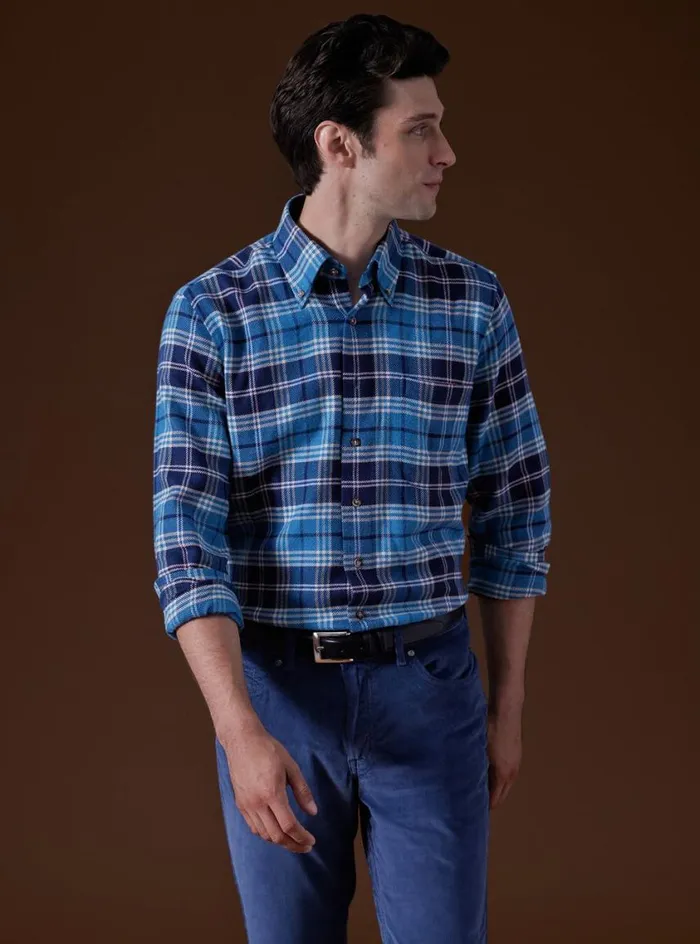 Men Paul Stuart Sport Shirts Flannel Plaid Sport Shirt Bluepurple